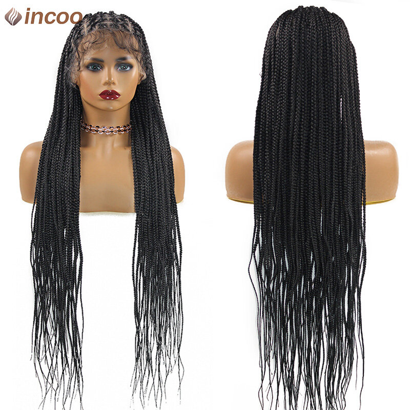 Synthetic Full Lace Braided Wigs With Baby Hair Burgundy Blonde Lace Front Wigs  Knotless Box Braids Wig  Super Long Braided Wig