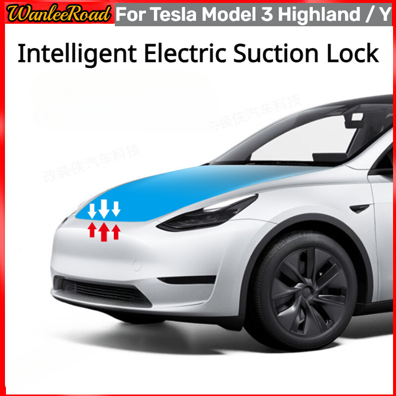 Bloqueio elétrico de fechamento suave para Tesla, modelo 3 + modelo Y, caixa sobressalente frontal, adsorção automática, acessórios do carro das montanhas, novo