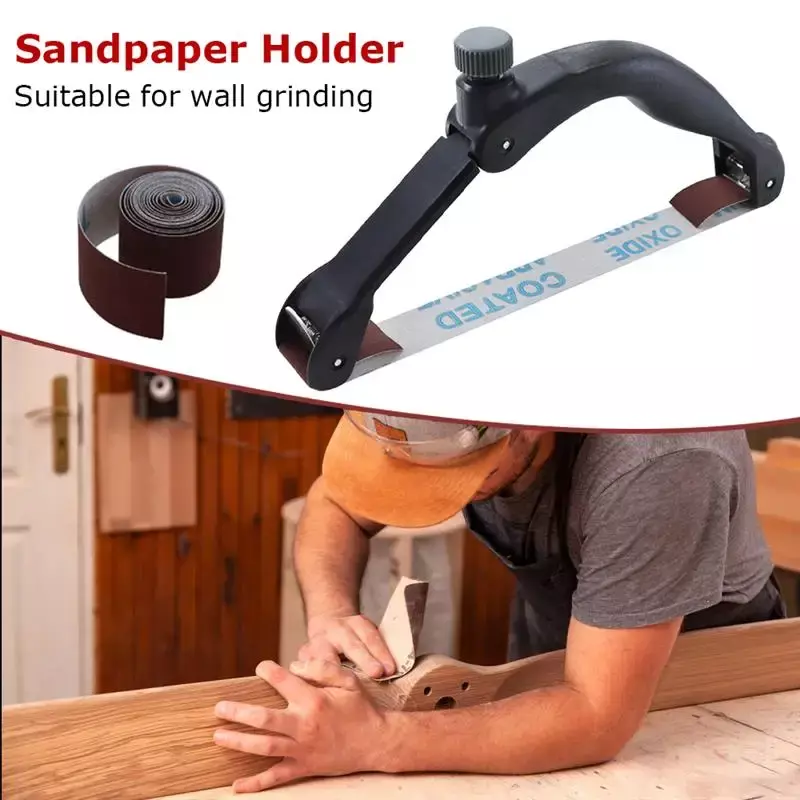 Sandpaper Holder Handheld Adjustable Sanding Bow with 25mm Width Sanding Belt Sandpaper Rack for Wood Grinding 5pcs Belt