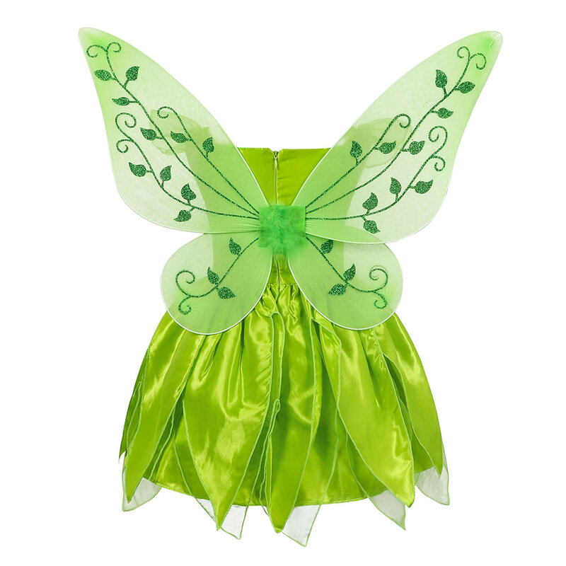 Disney-disfraz de elfos de Hada de TinkerBell para niñas, vestido de princesa de Cosplay con alas, vestidos de fiesta de cumpleaños elegantes para niños