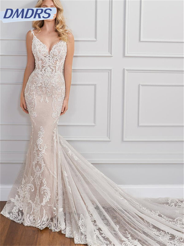 Elegant Deep V-neck Bridal Dress 2024 Charming Mermaid Wedding Dress Romantic A-line Floor-length Dress Vestidos De Novia