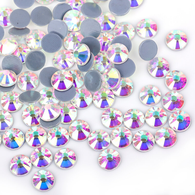 Diamantes de imitación SS3 ~ SS50, Cristal AB Hotfix, parte posterior plana, piedras de cristal Strass, diamantes de imitación de fijación en caliente para decoración de ropa de tela