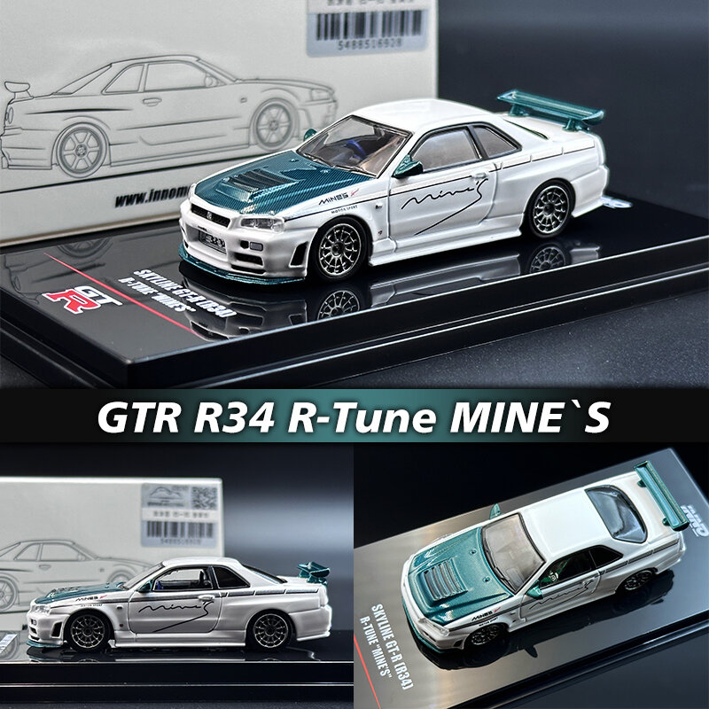 INNO w magazynie 1:64 Skyline GTR R34 R tuning mine's Diecast Diorama kolekcja modeli samochodów miniatura