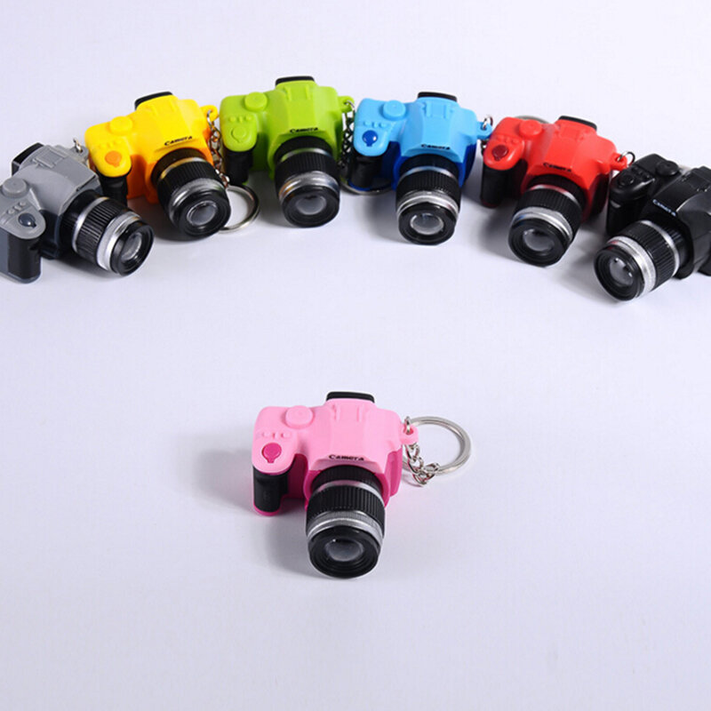 LED Luminous Sound Glowing Pendant Keychain Bag Acessórios Plastic Toy Camera Car Key Chains Crianças Digital SLR Camera Toy