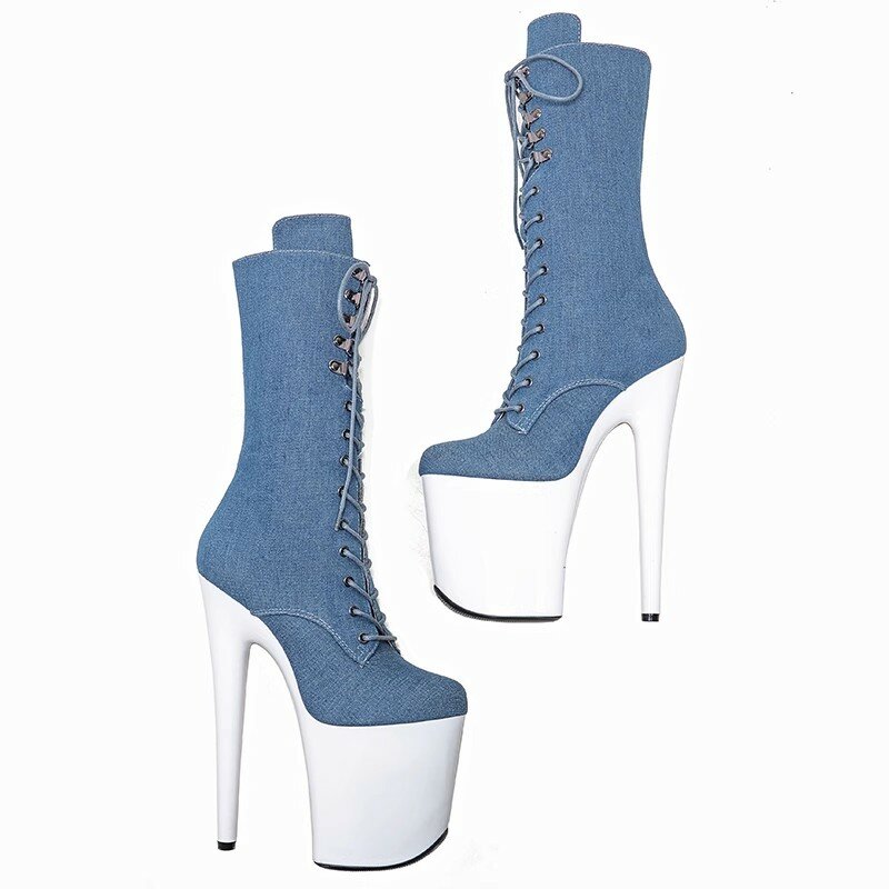 Auman Ale New 20CM/8inches PU Upper Sexy Exotic High Heel Platform Party Women Round Toe Ankle Boots Pole Dance Shoes 131