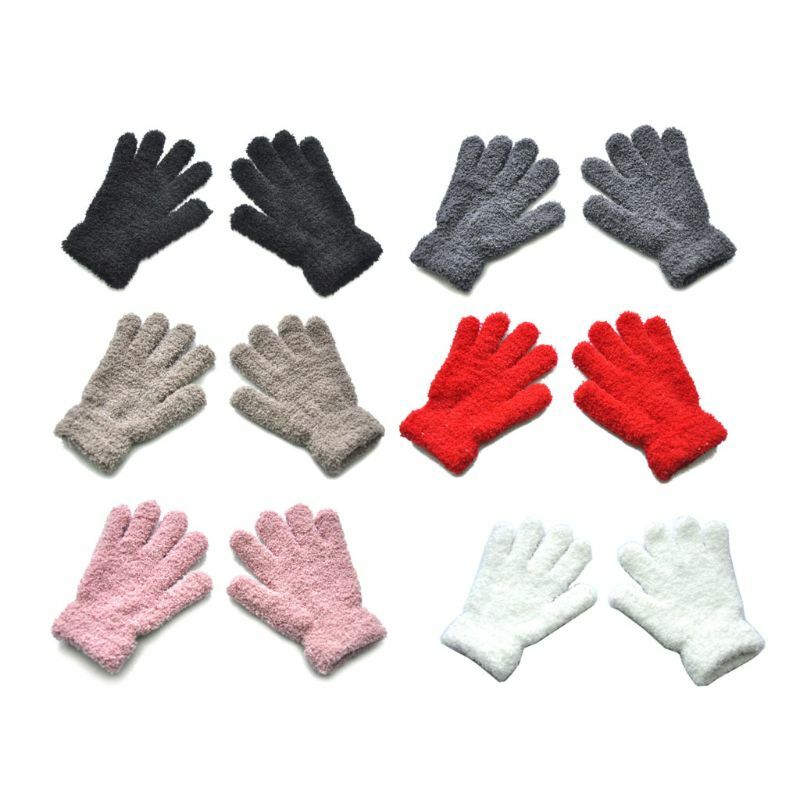 Rękawiczki dziecięce jednolitym kolorze Mitenki Wiatroszczelne zimowe pluszowe Śliczne kolorowe rękawiczki Grube, ciepłe, do