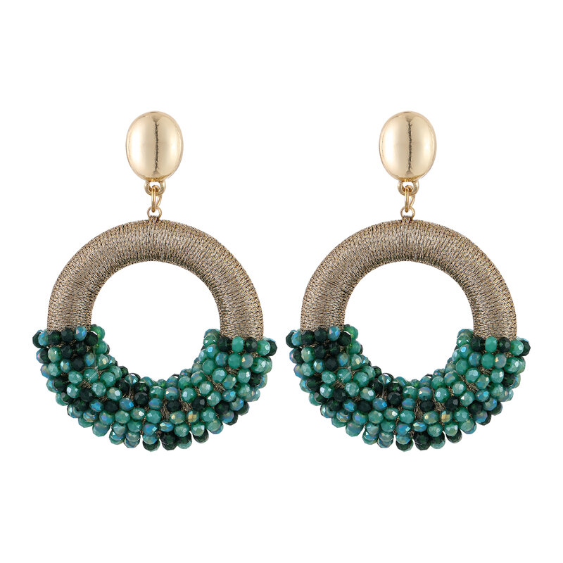 INKDEW-Boucles d'oreilles en perles de cristal faites à la main pour femmes, demi-fil, demi-perle, grandes et longues, bijoux, EA068