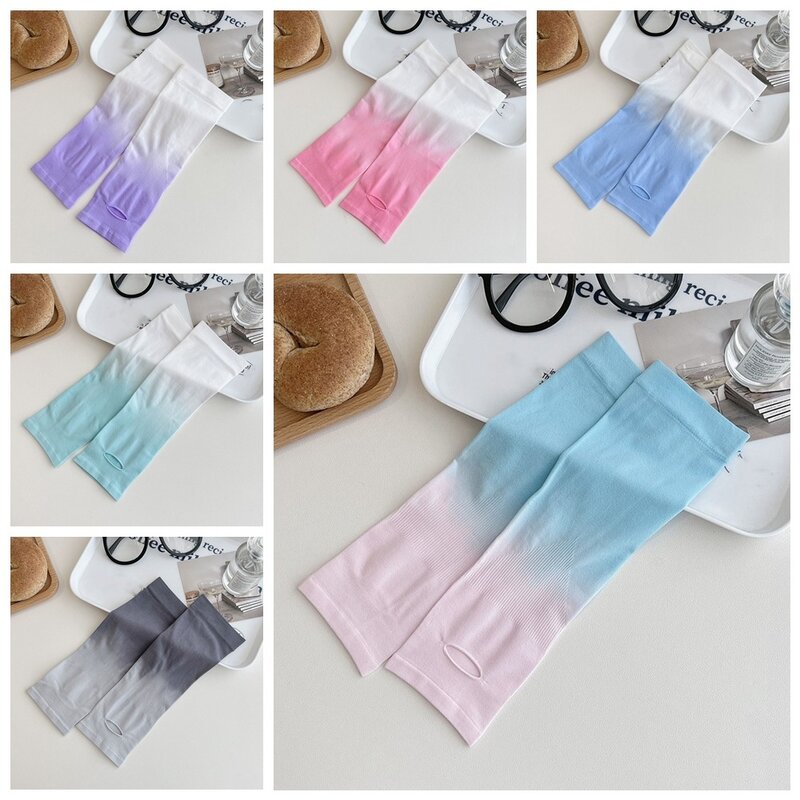 Spandex Ice Silk Arm Sleeves Polyester Finger Hole Sun Protection Arm Cover Elastic Breathable Gradient Color Sleeve Baby