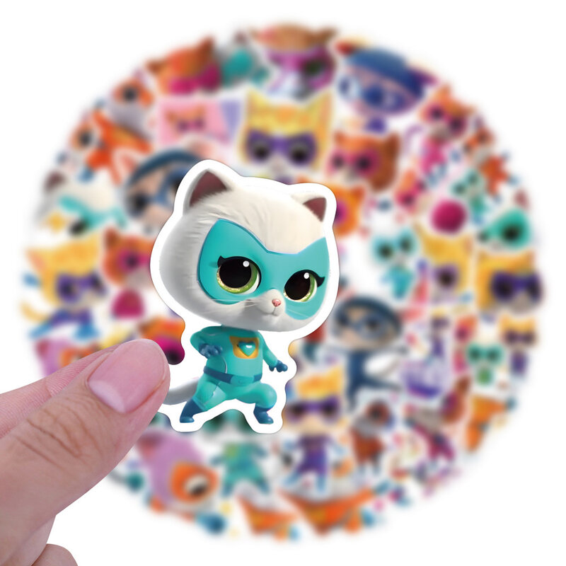 Kawaii Super Kitties adesivos dos desenhos animados, anime, bonito, impermeável, grafite, decalques, brinquedos, DIY, diário, telefone, geladeira, papelaria, 10, 50, 100pcs