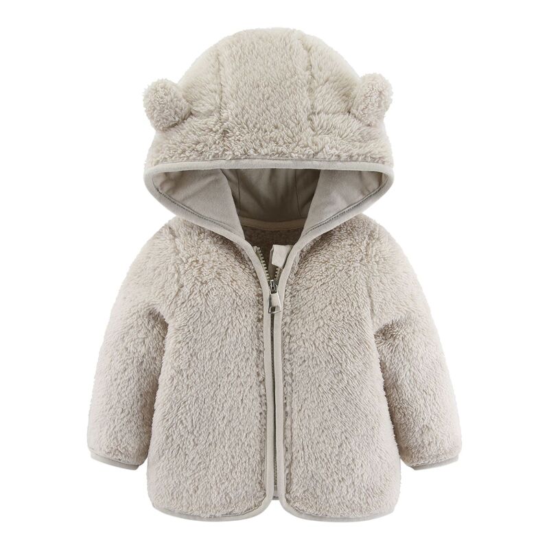معطف الصوف للأطفال مع آذان الدب ، طويلة الأكمام ، سترة دافئة ، ملابس الطفل ، الربيع والخريف ، 0-3 سنوات من العمر