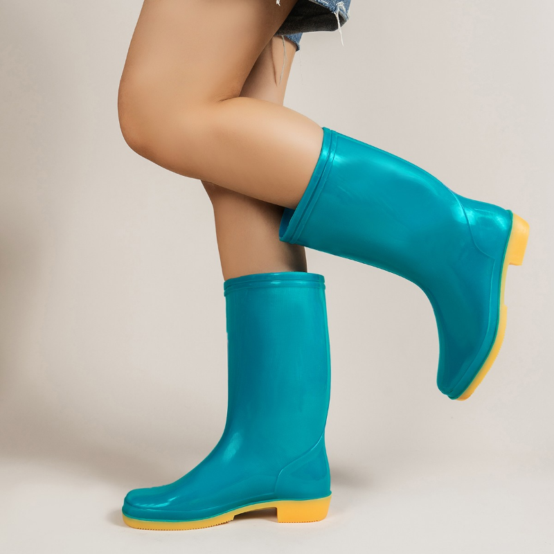 Kalosze damskie z okrągłym noskiem masywny obcas do połowy łydki buty Outdoor wodoodporna antypoślizgowa platforma buty damskie 2023 jesienna moda
