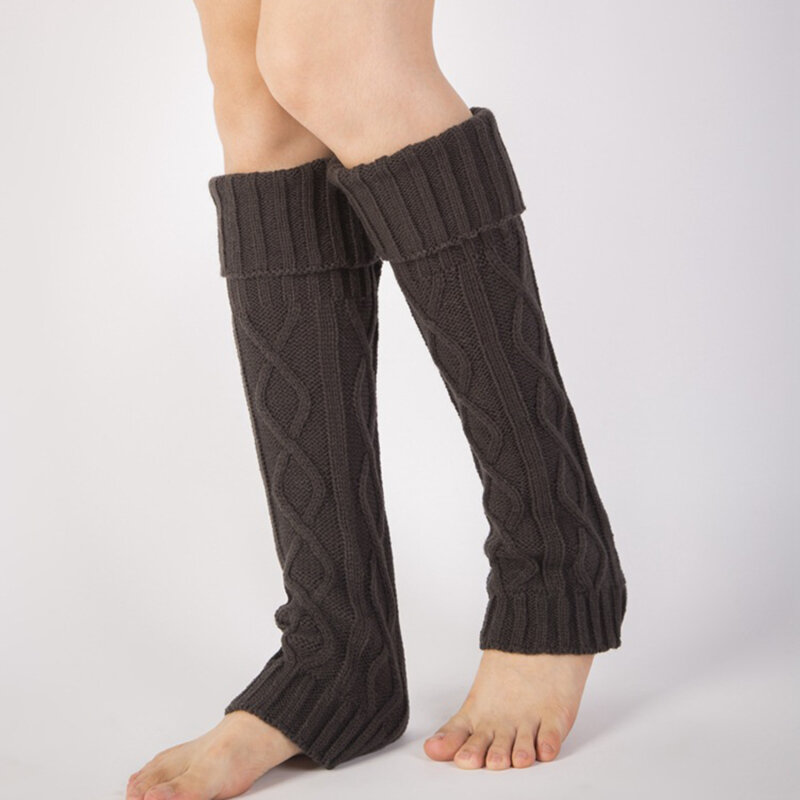 Leggings cálidos de lana de punto para mujer, calcetines largos térmicos de Color sólido Vintage Lingge, calentadores de piernas peludos para invierno