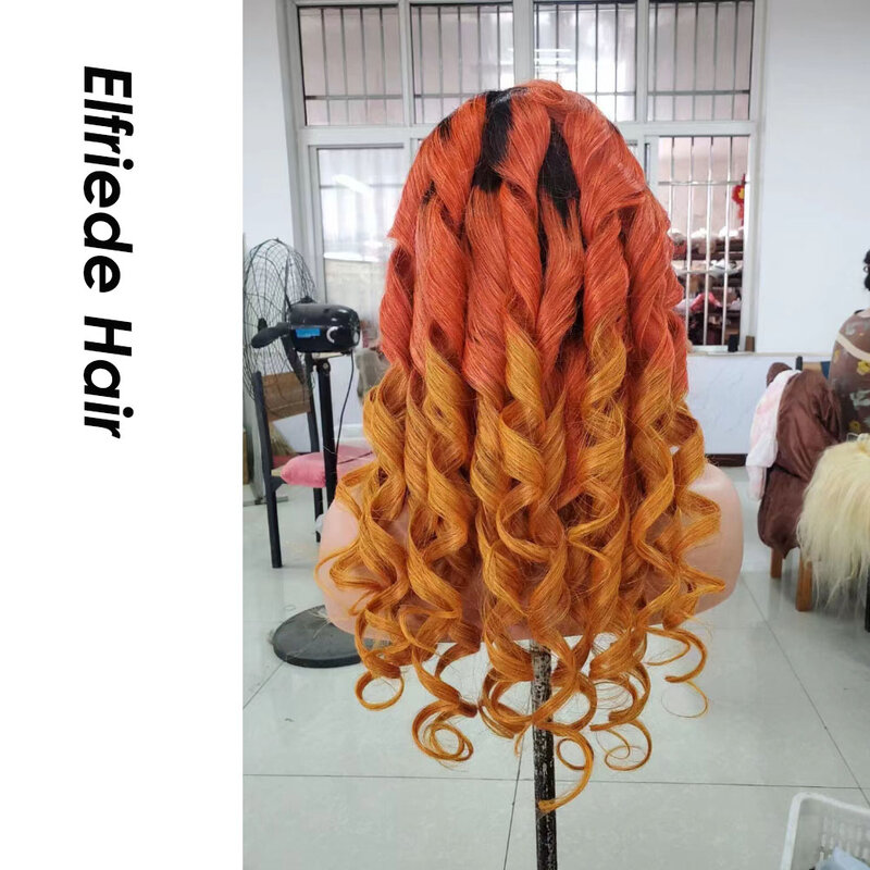 Elfriede 1b/Oranje/Geel Kant Voorkant Pruiken Voor Vrouwen Losse Golf 4X4 13X4 13X6 Hd Lace Frontale Pruik Gekleurd Remy Human Hair Pruiken