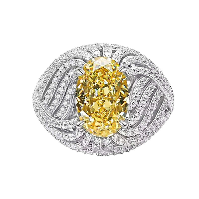 Desire Versatile Craftsmanship 925 Silver Artificial Yellow Diamond Egg Ring Set with High Carbon  Elegant Design