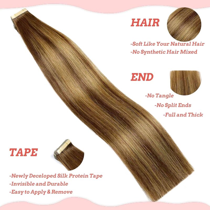 P4/27 Straight Tape in Human Hair Extensions Natural Seamless Brazilian Human Hair Skin Weft Tape in Hair Extension For Salon