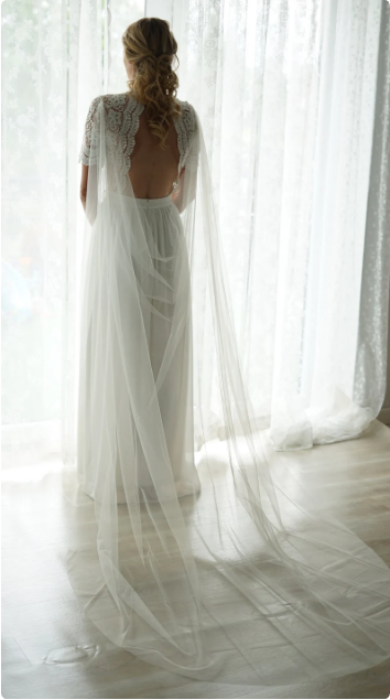 Bridal Cape Wedding Cloak Veil długi nowoczesny welon drapowany Bridal Cape Cover Up