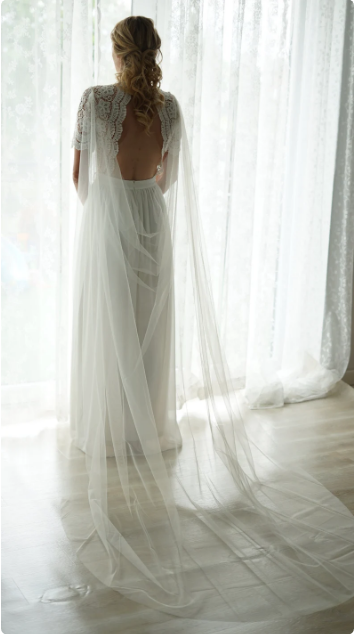 Bridal Cape Wedding Cloak Veil Long Modern Veil Draped Bridal Cape Cover Up