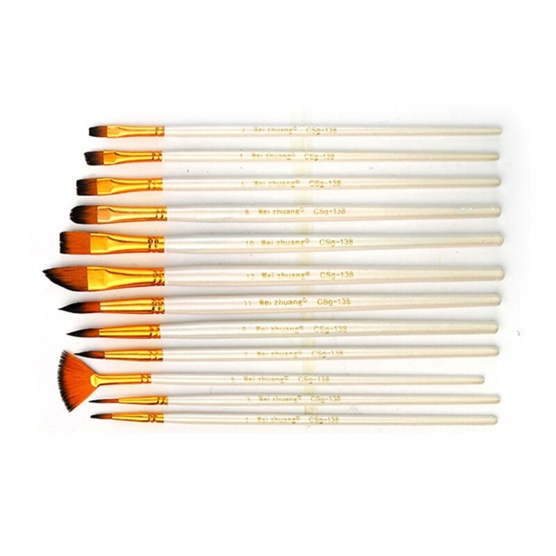 12 Pieces Paint Brush Round Pointed Tip Nylon Acrylic Brush Sets for Watercolor