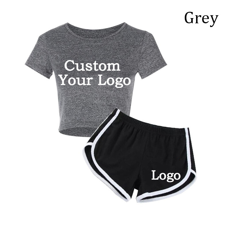 Pakaian olahraga wanita, kaus lengan pendek dan celana musim panas untuk olahraga Yoga Gym wanita sesuai dengan logo Anda