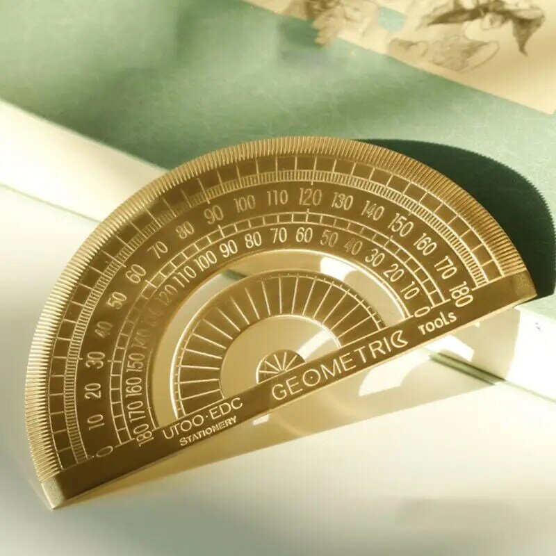 Латунный золотой полукруглый транспортир в стиле ретро, математические транспортиры, измерение угла 180 градусов, канцелярские принадлежности, математический геометрический подарок