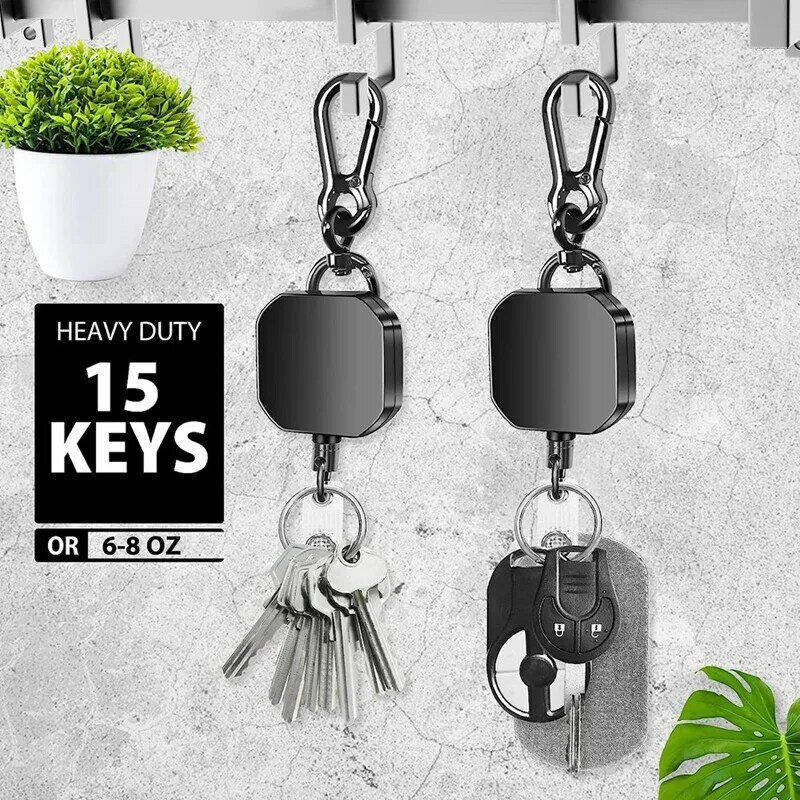 Gantungan kunci dapat ditarik, Gantungan Kunci tugas berat, lencana ID logam, gantungan kunci Carabiner dengan klip sabuk