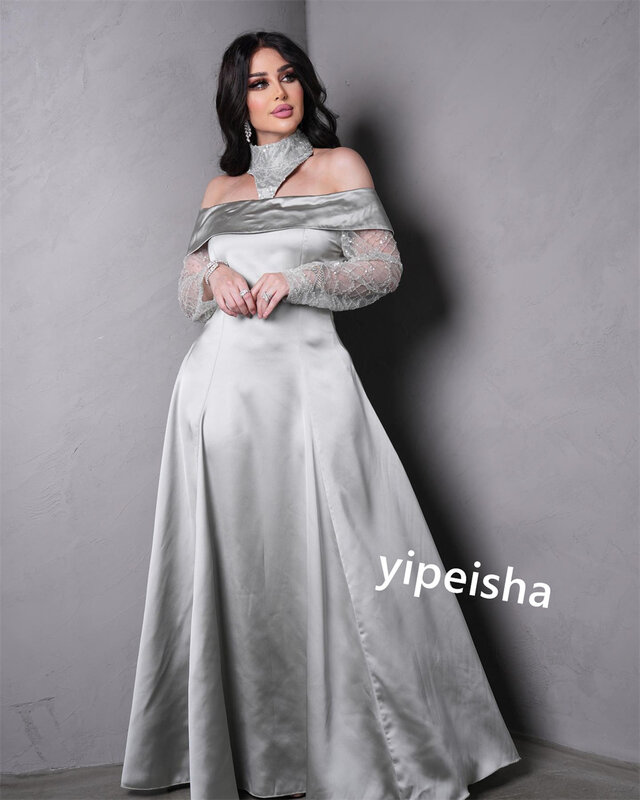 Jiayigong атласное Бисероплетение ДРАПИРОВАННОЕ Свадебное бальное платье с высоким воротником на заказ Длинные платья Саудовская Аравия