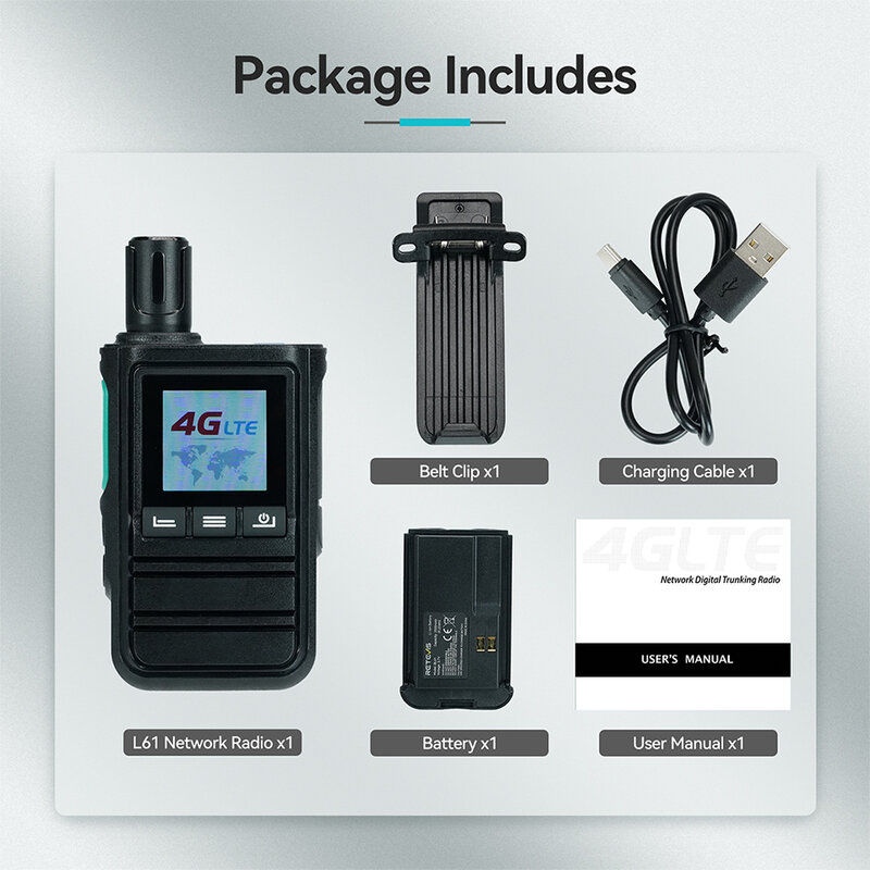 Retevis L61 Radio pintar 4G, Walkie Talkie jaringan GPS jaringan jarak jauh USB C pengisian daya Radio dua arah POC Radio Linux 2G 4G