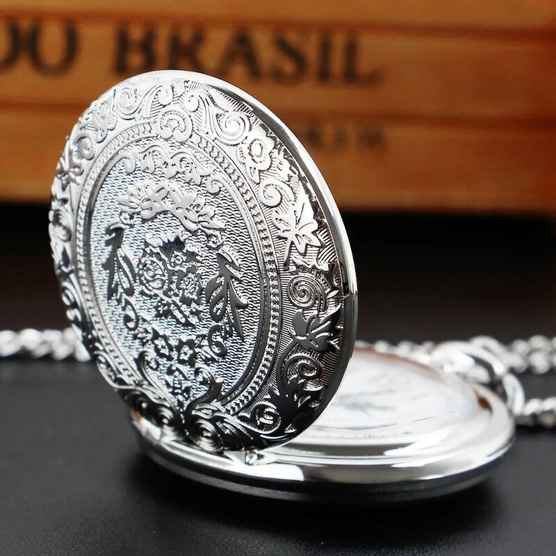 Popularne w stylu Retro klasyczny srebrny naszyjnik kwarcowy zegarek kieszonkowy Casual moda męska łańcuszek zegarki zegar na prezent