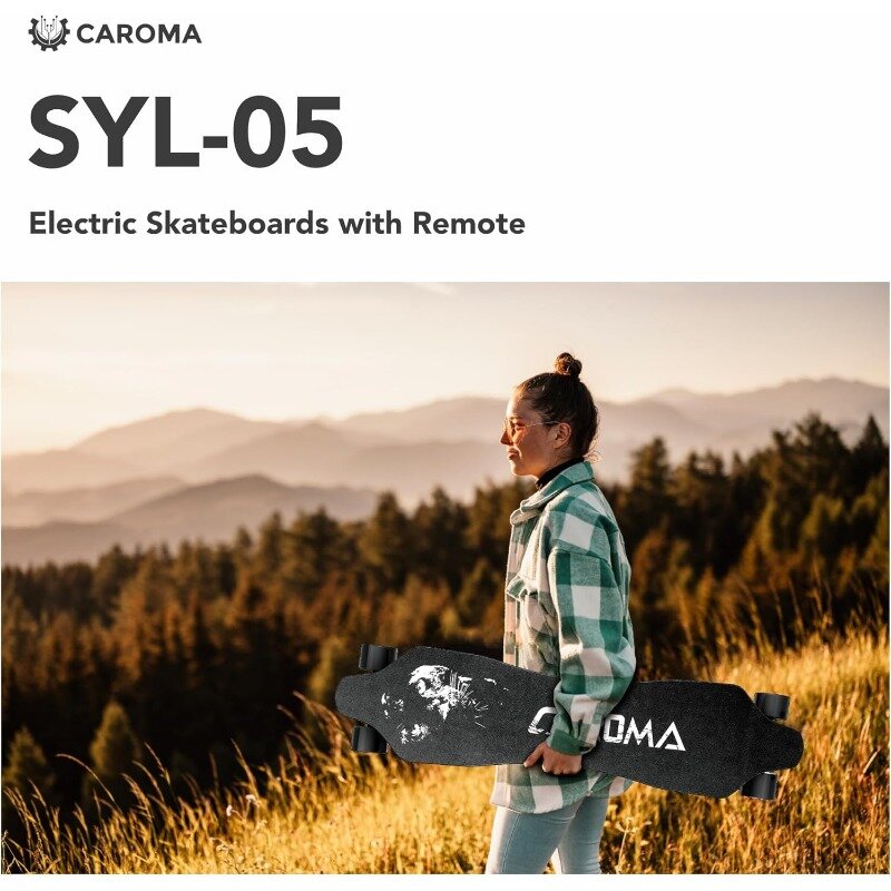 Электрический скейтборд Caroma с дистанционным управлением, Электрический Лонгборд с концентратором 350 Вт для взрослых и подростков, максимальная скорость 12,4 миль/ч, 13 миль