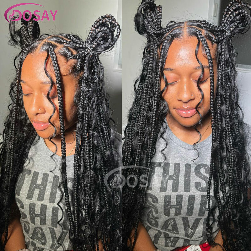 32" Boho Braided Wigs Full Lace Front Wigs Synthetic Bohemian Braided Wigs Blonde Goddess Locs Wigs With Curly Hair Pre Plucked
