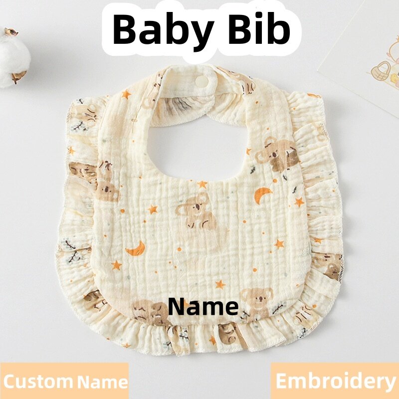 Bavoir en coton avec logo personnalisé pour bébé, imprimé à volants, dentelle, rot, Everths, garçons, filles, alimentation, bave