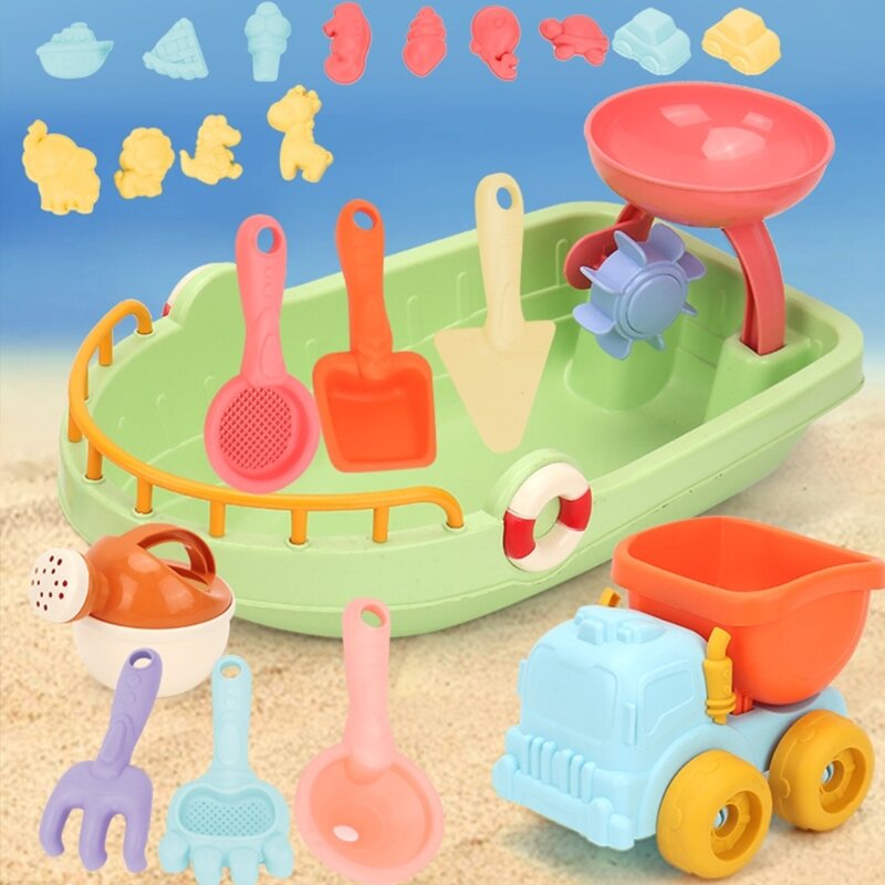 Conjunto jogos praia para crianças, castelos areia, molde areia, barco banho, presente verão, construção