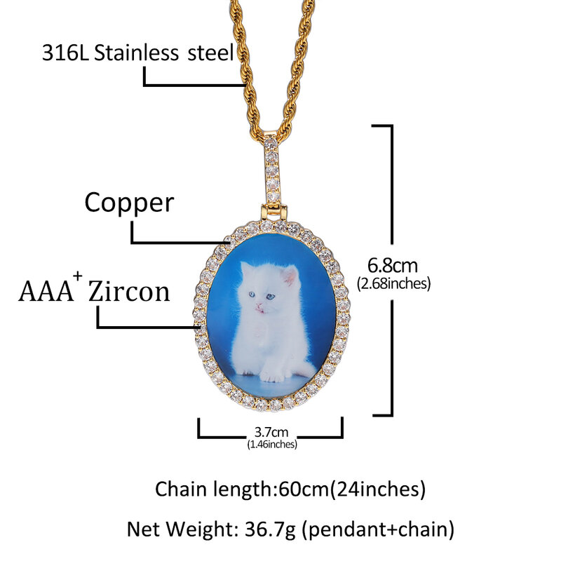 Uwin Oval Custom Photo Pendant Charm HipHop Bling Iced Out AAA Cubic Zircon HiphopJewelry For Gift Tennis Chain 