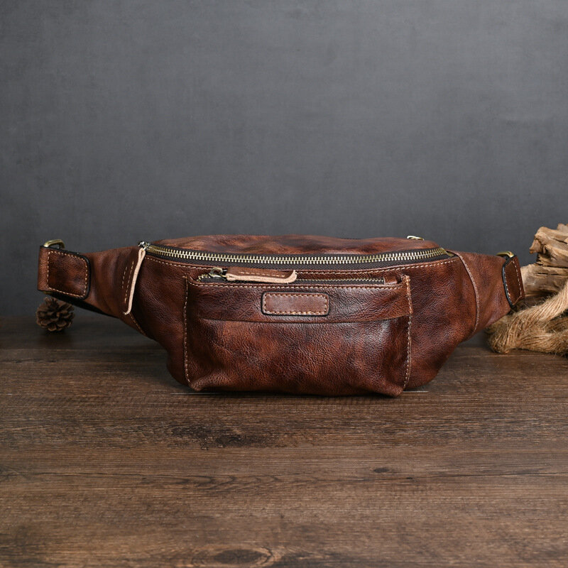 Genuine Leather Waist Packs For Men Vintage Male Chest Bag Travel Bags Fanny Pack Belt Length Male Small Waist Bag Phone Pouch