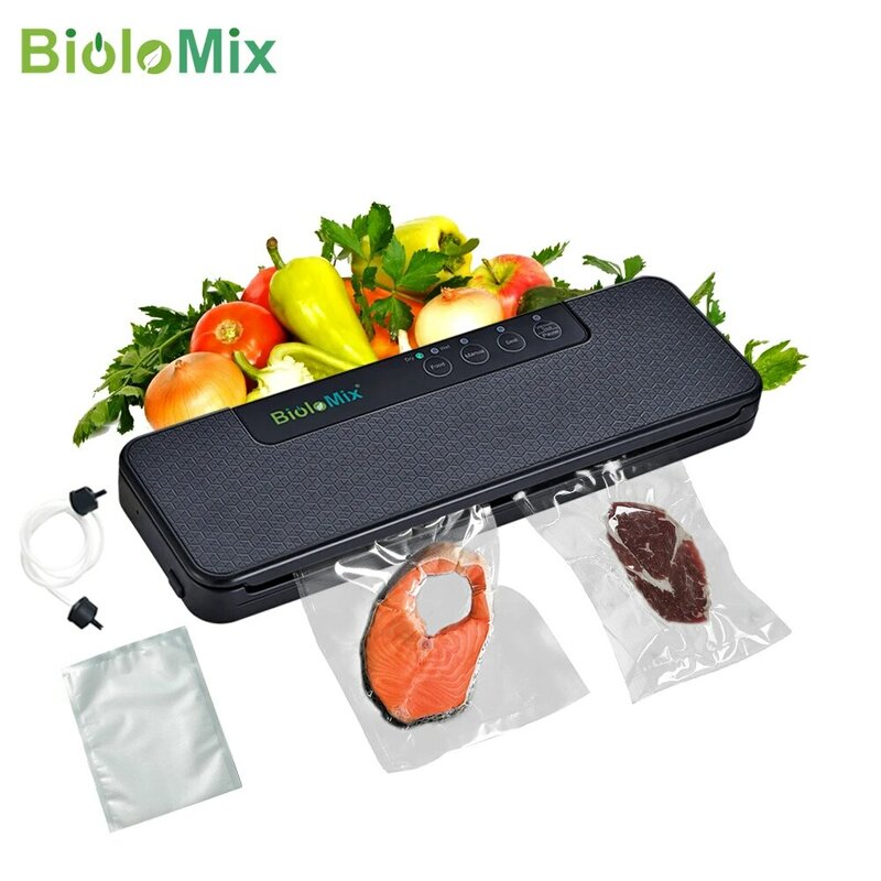 BioloMix-sellador al vacío automático, máquina de envasado de alimentos secos o húmedos, con 10 bolsas gratis de piezas, para Sous Vide, Blanco/negro