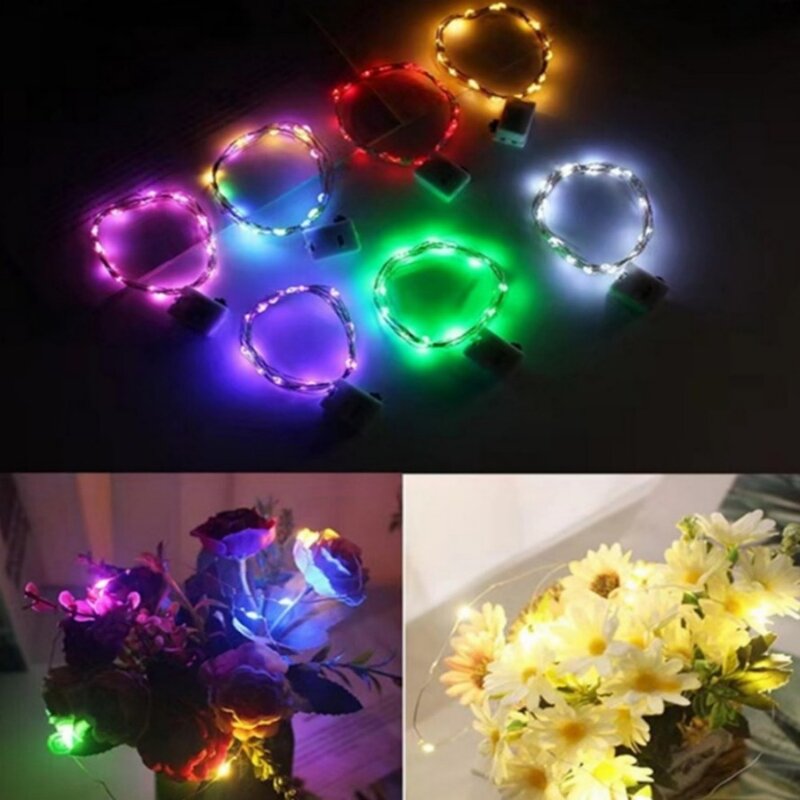 Lampu setrip LED dekorasi pesta untuk Natal pernikahan, lampu karangan bunga kawat perak tembaga 1/2/3M dengan baterai