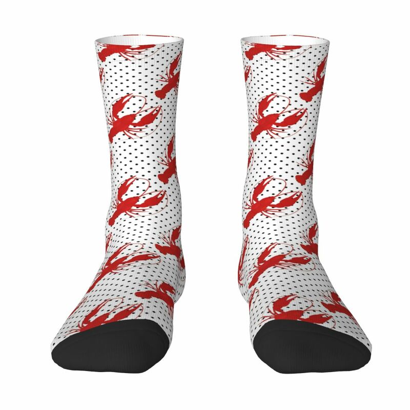 Red Lobster Polka Dots White Socks Harajuku High Quality Stockings All Season Long Socks Accessories for Man's Woman's Gifts