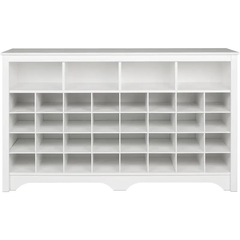 60 inch Shoe Cubby Console, White & Space-Saving 36 Pair Shoe Storage Cabinet With Cubbies, 13" D x 23.5" W x 72.5" H, White