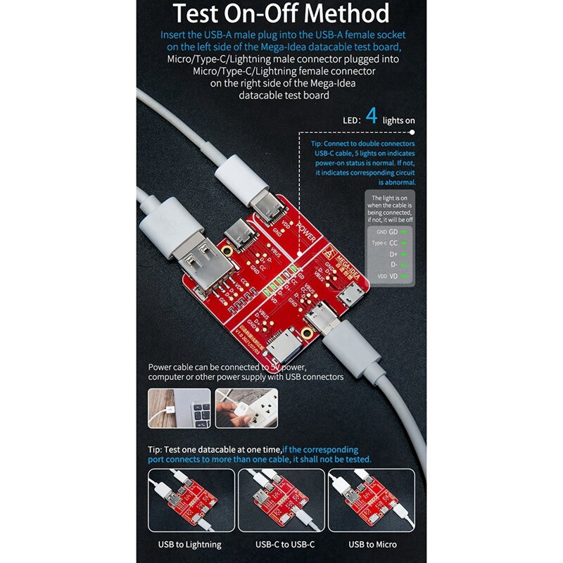 Data Line Continuity Detection Board, Quick Cable Test, Flex, Type-C, Android, Fixture, 2X