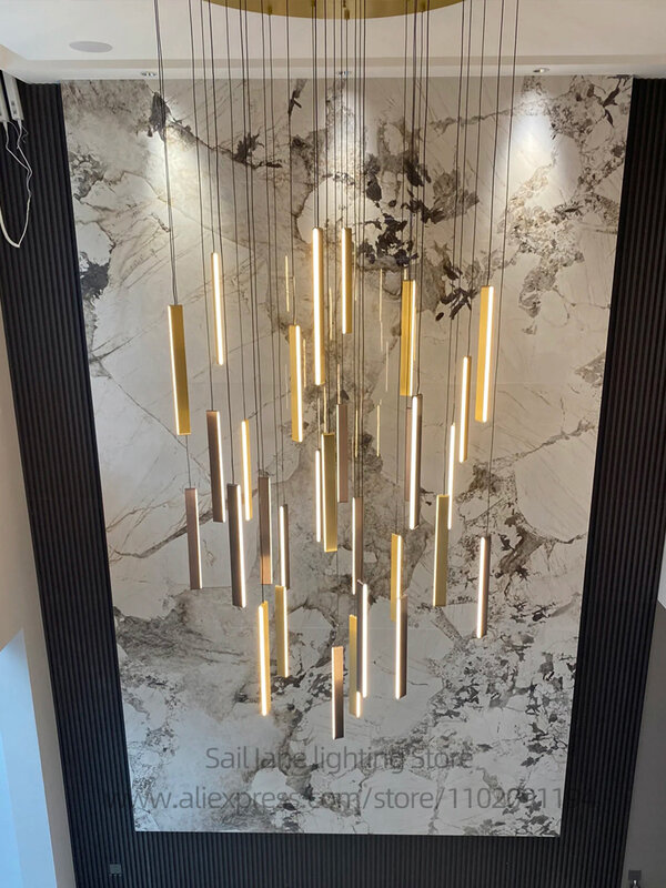 Lampu gantung LED Nordic, pencahayaan dalam ruangan ruang tamu Dekorasi liontin bangunan dupleks untuk Vila tangga