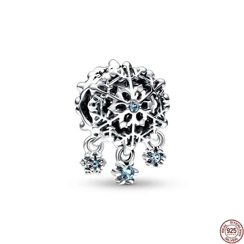 Gorąca wyprzedaż błyszczący urok 925 srebrna iskrząca płatka śniegu zwisające koraliki DIY modna biżuteria pasuje do oryginalnego bransoletka Pandora