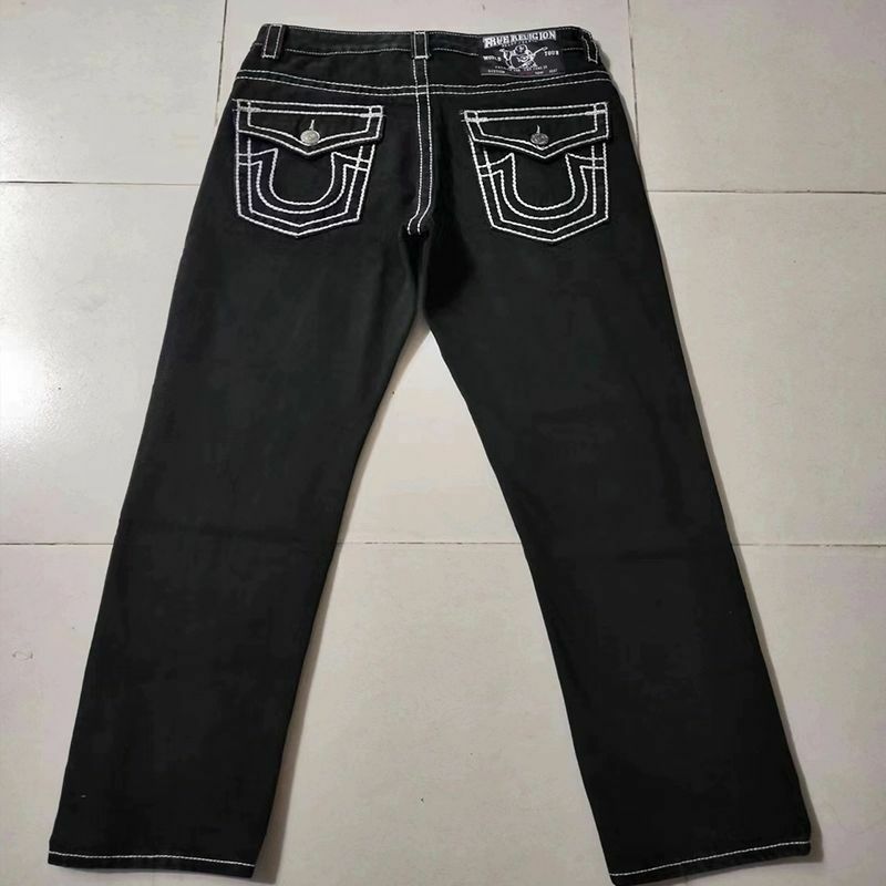 Jeans americanos True Faith para homens e mulheres, calças largas e versáteis, retas e multi-bolsos, roupas vintage carga, Y2k