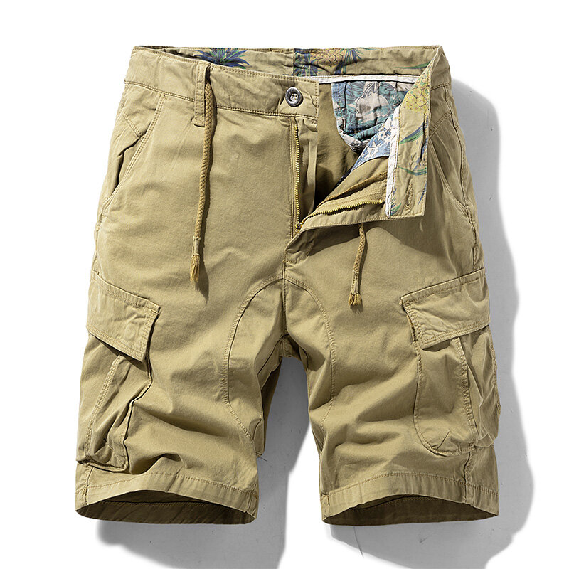 Summer Men Cotton Cargo Multi-Pocket Shorts Mens Fashion Beach Solid Shorts Spring Casual Jogger Shorts Pants Male Dropshipping