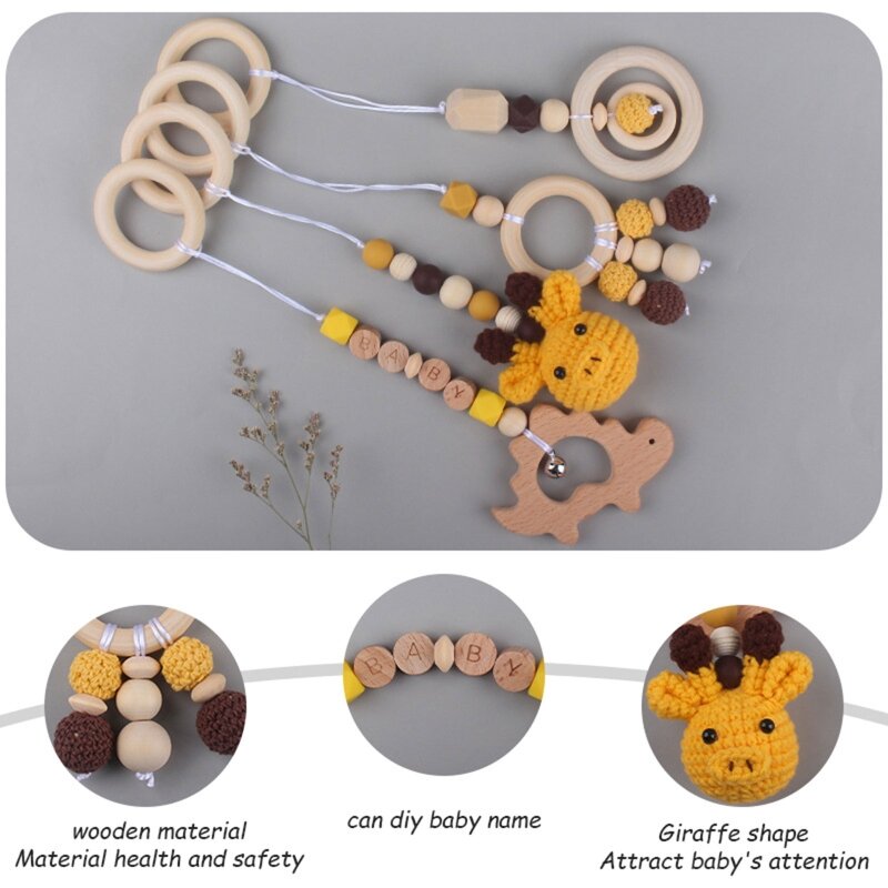 Baby Beuken Opknoping Hangers 4 stks/set Breien voor Ring Bijtring Tandjes Verpleging Rammelaar Speelgoed voor Wandelwagen