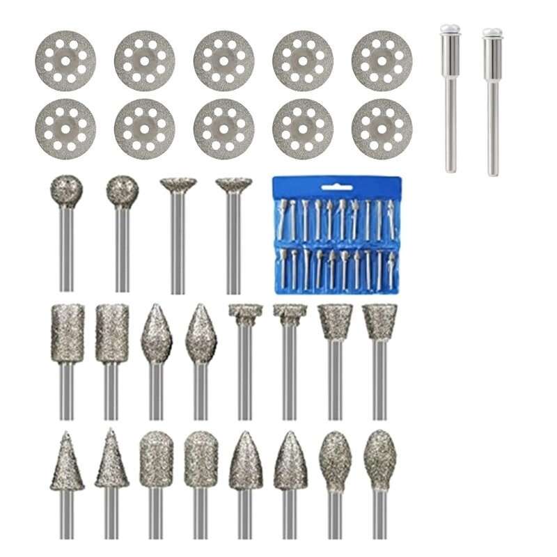 Diamond Cutting Discs for Rotary Tool 20Pcs Diamond Bur Bits 10Pcs Diamond Cutting Wheels 2Pcs Mandrels for Wood Metal
