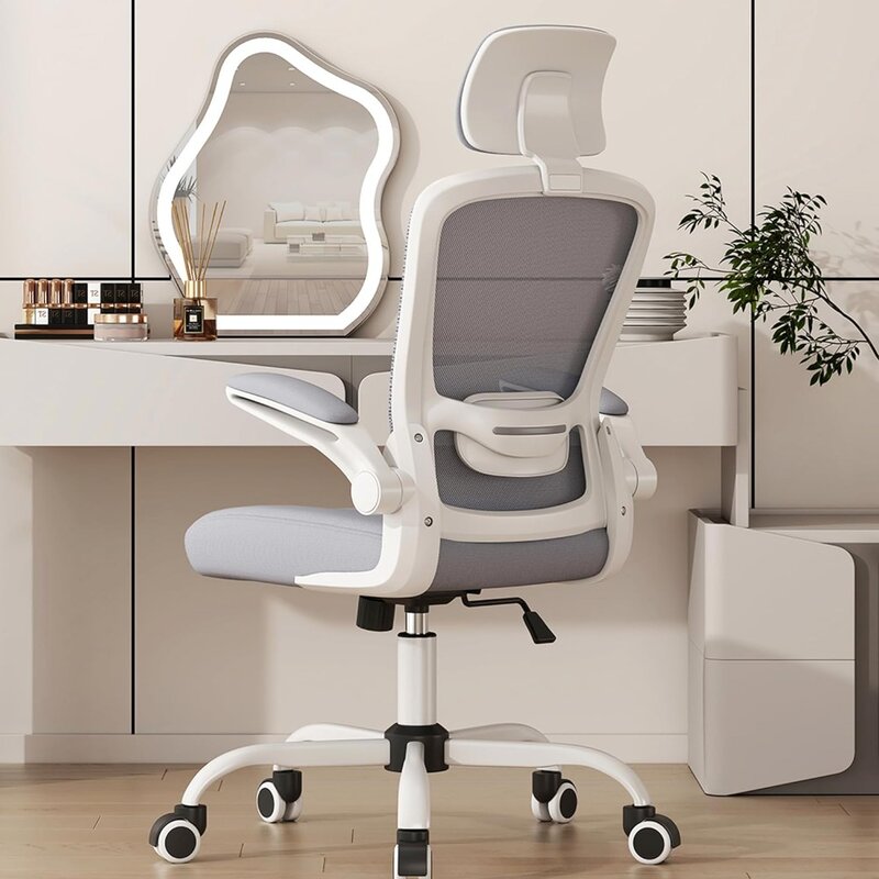 Krzesło biurowe, ergonomiczne krzesło biurowe z wysokim oparciem z regulowanym podparciem lędźwiowym i zagłówkiem, obrotowe krzesło zadaniowe z klapką