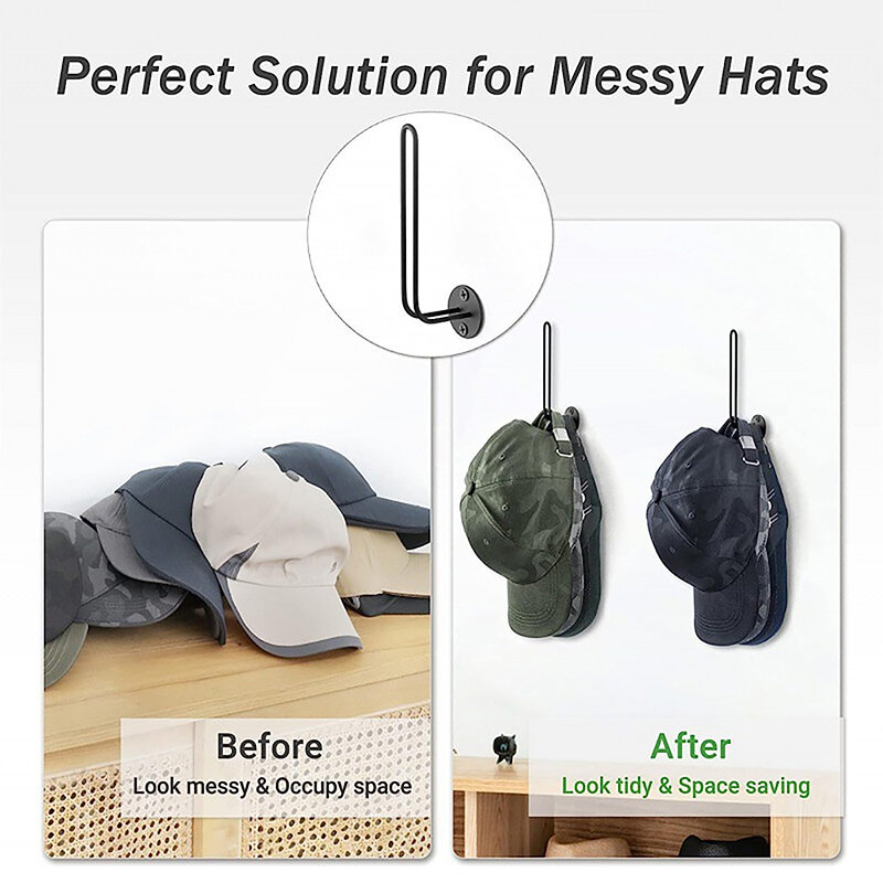 1 Set Hat Holder Hats Organizer For Baseball Caps Wall Hat Rack Space Saving Holds L -Shaped Hat Hooks Wall Mount Cap Holder