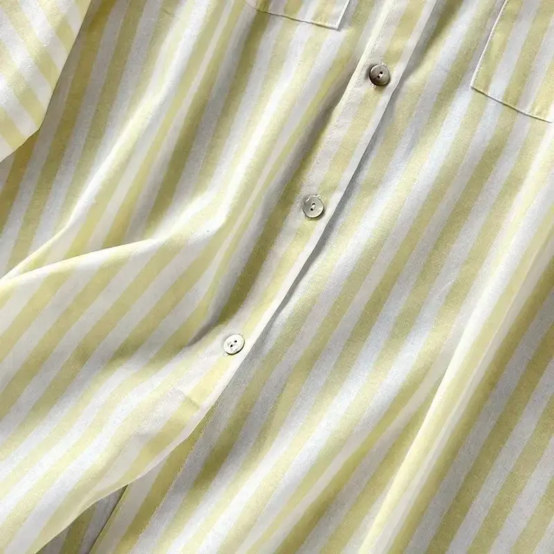 Blusa larga holgada con rayas decorativas para mujer, blusa Retro de manga larga con botones, Tops elegantes a la moda, 2023