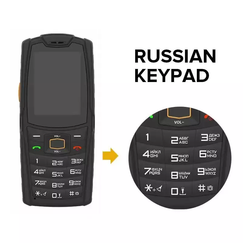 AGM-impermeável teclado russo Feature Phone, Dual SIM Slot, 4G LTE, 2.4 "Touch, teclado, 3.5W Alto-falante