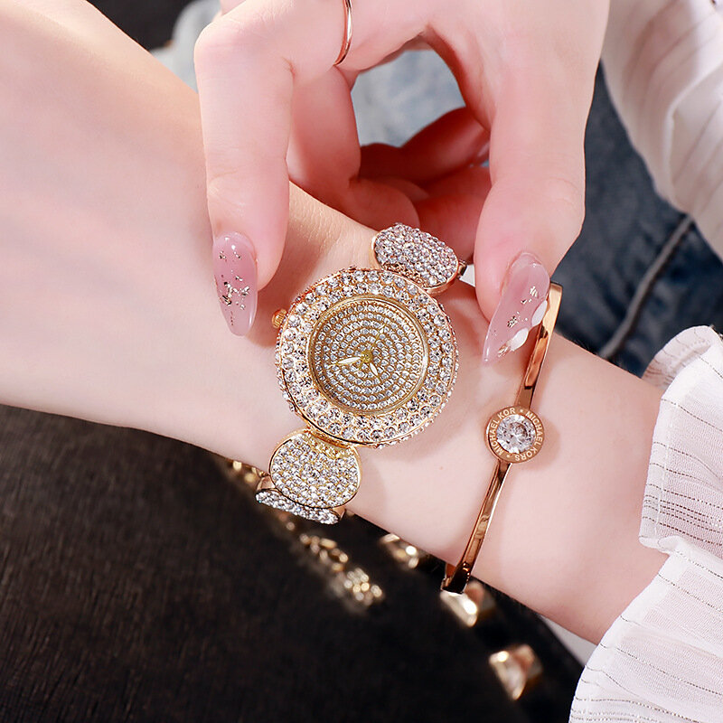 Uhr Frauen Volle Iced Out Gold Strass Armbanduhr Damen Einfache Wanduhren Einfache Heißer Verkauf Mode Mädchen Geschenk Reloj Mujer Relogio